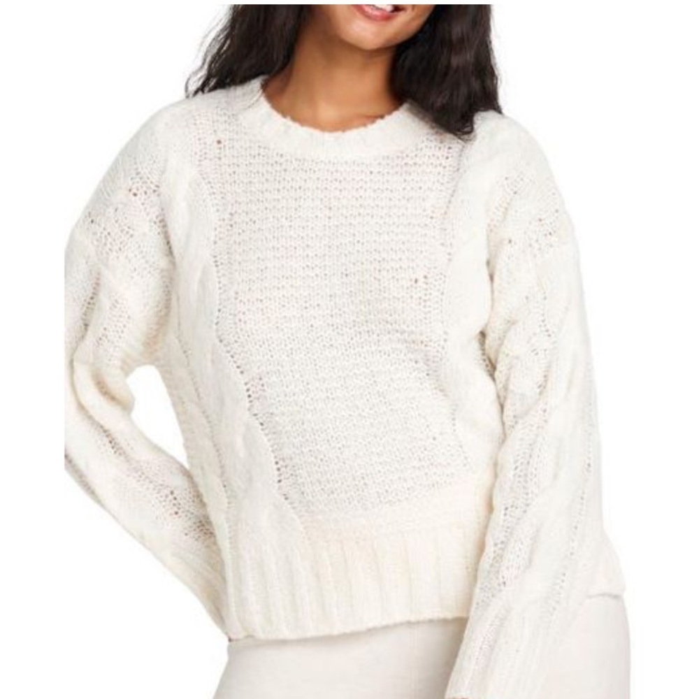 Splendid Soft Cream Cable Knit Sweater. Lightweight, Roomy Fit. Split Hem. XS‎
